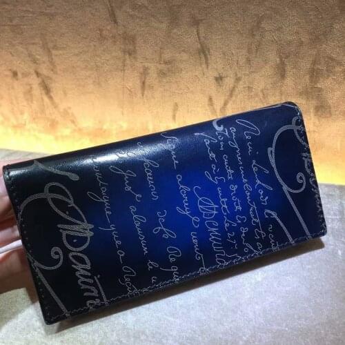 TERSE_Valentines gift for boyfriend 5 colors handmade leather long wallet vintage calligraphy genuine leather purse bespoke