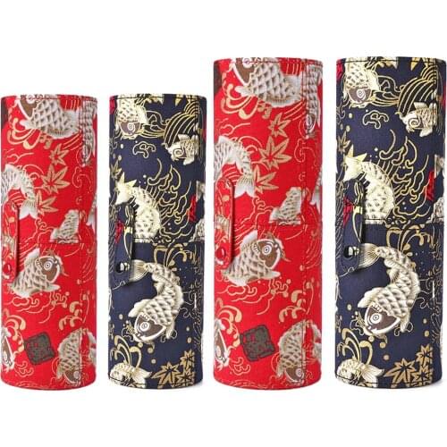 Portable Makeup Brush Holder Retro Printed Cloth Embroidery Technology Two-section Elegance Cosmetic Pens Storage Organizer