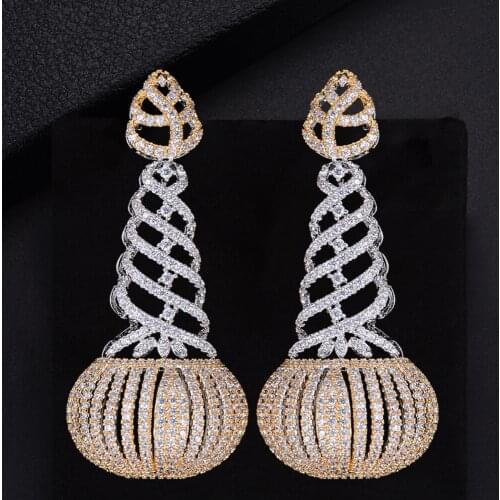 LARRAURI Luxury Cubic Zirconia Inlaid Dangle Drop Earrings Trendy Geometric African Bridal Earrings Wedding Accessories 2019