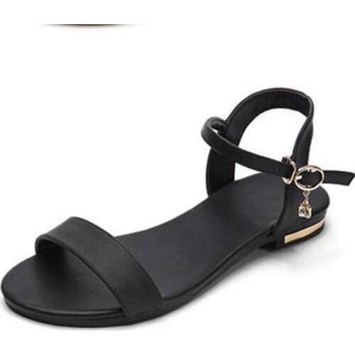 Plus size 34-46 New genuine leather sandals women shoes fashion flat sandals cow leather summer rhinestone ladies shoes