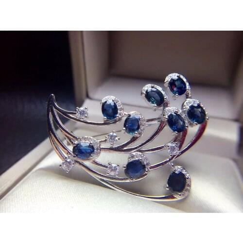 Sapphire brooch Free shipping Natural real Sapphire 925 sterling silver brooch 4*5mm 9pcs gemstone
