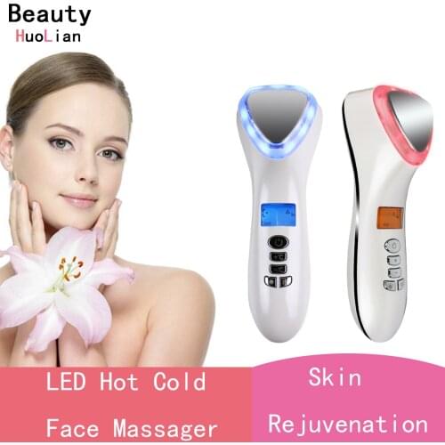 LED Hot Cold Face Massager Photon Cryotherapy Skin Rejuvenation Tightening Wrinkles Reduce Vibration For Lifting Beauty Device