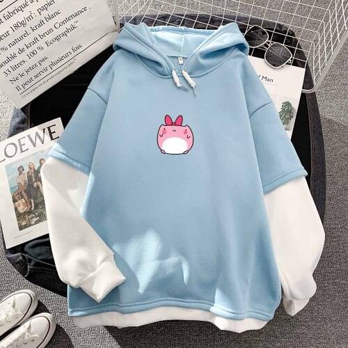Pink Frog Print Kawaii Hoodie Harajuku Oversized Sweatshirt Korean Long Sleeve Sweatshirt Women Aesthetic Clothes Streetwear