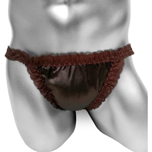 Sexy Silk Sissy Panties Briefs Ruffled Lace Mens Briefs Underwear Lingerie Breathable Sissy Pouch Panties Bulge Pouch Panties