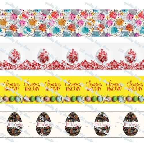 WL 50 Yards/Lot 1' Happy Ribbon Easter Egg Print Grosgrain Ribbon Christmas Theme Holiday Party Bow Decoration