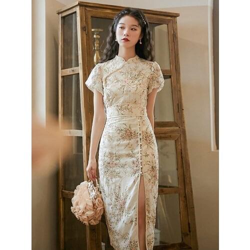 Summer New Chinese Style Retro Heavy Industry Embroidery Show Thin Temperament Cheongsam Dress Travel Vacation Long Dress