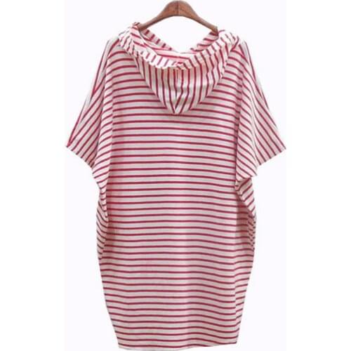 Yan Qing Huan 2019 Summer Fashion Striped Harajuku Hooded Womens Dress Loose Casual Long Section Short Sleeve Dress