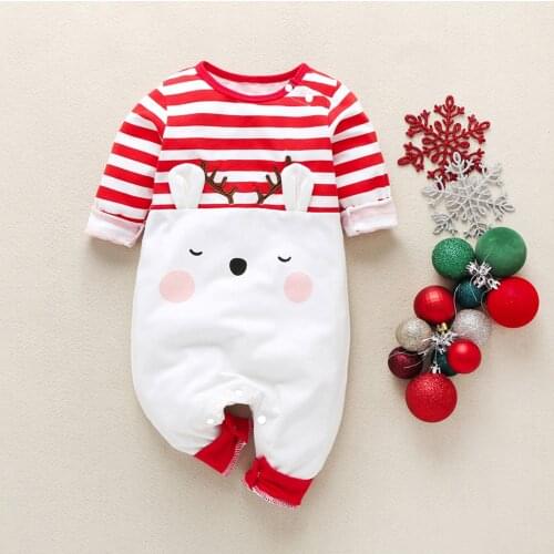 0-12M) Baby Christmas Romper, Winter Long Sleeve Christmas Cartoon Deer Striped Print Cute Romper боди для новорожденных 50