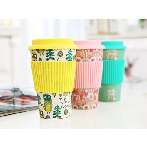 10pcs Eco-friendly Bamboo Fiber Coffee Cup with Reusable Silicone Lid and Sleeve Drinks Cup Travel Gift lin4003