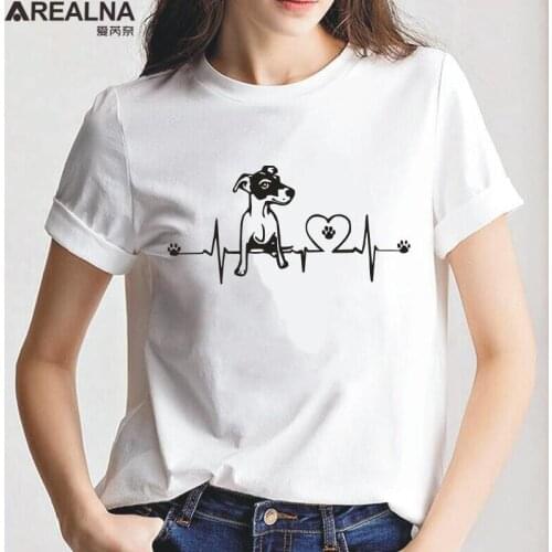 100% Cotton Funny Women Tshirt Short Sleeve Jack Russell Heartbeat Print T Shirt Women Tops Dog T-shirt Girl Tee Shirt Femme 3xl