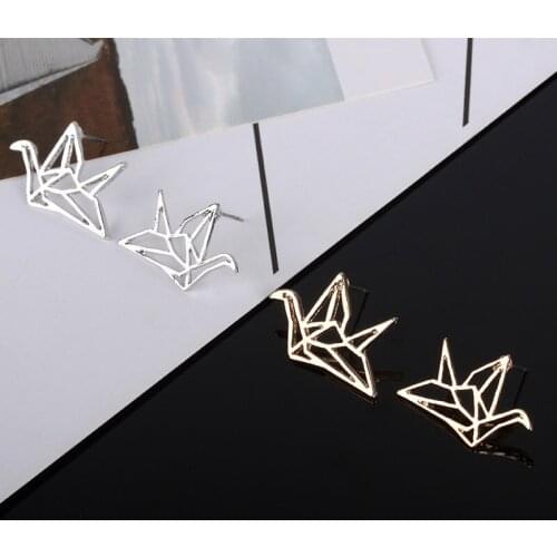 12 Pairs/Lot Silver Gold Color Charm Earrings Double Crane Charm Statement Stud Earring For Women Pendientes Punk Ear Jewelry