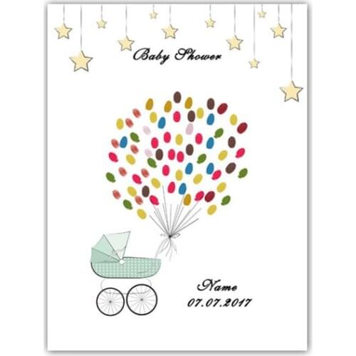 1pcBaby Car Canvas Painting Fingerprint Guest Book Custom name date boy Baby Shower Party Decoration Girls Birthday Baptism Gift