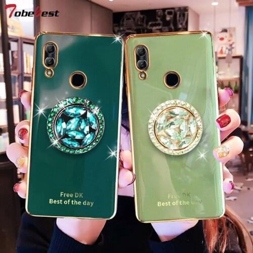 360 Diamond Finger Ring Plating Silicone Case For Huawei Y9 Y7 Prime Y6 Y5 2019 Coque Stand phone holder Soft TPU Cover