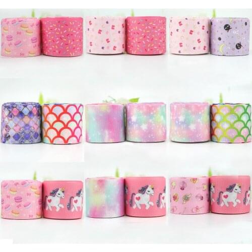 38mm pink printed grosgrain patterned mix ribbon set 10 yard DIY Handmade bows fabric sewing crafts christmas ribbons for home