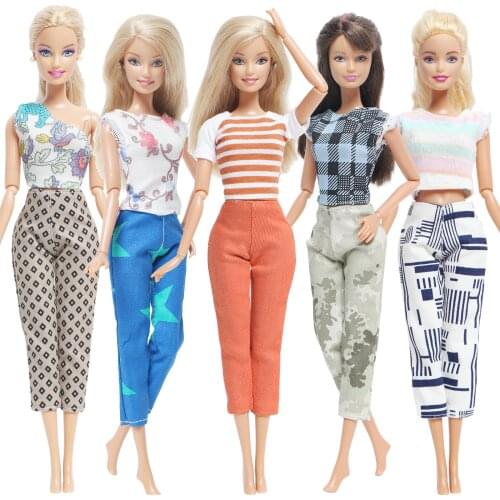 High Quality 5 Set/Lol Doll Outfit Striped Daily Sport Wear Tops Shirt Blouse Trousers Clothes for Barbie Doll Accessories Toy