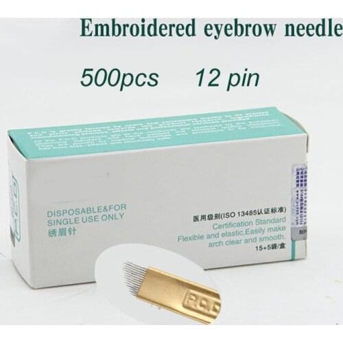 500pcs 12 Pin Permanent Makeup Eyebrow Tatoo Blade Microblading Needles For 3D 12pin Embroidery Manual Tattoo Pen