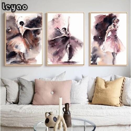 5D DIY Diamond Painting Abstract Wall Art Elegant Dancing Girl Watercolor Paintings Nordic Home Decor Gifts For Dance Lovers