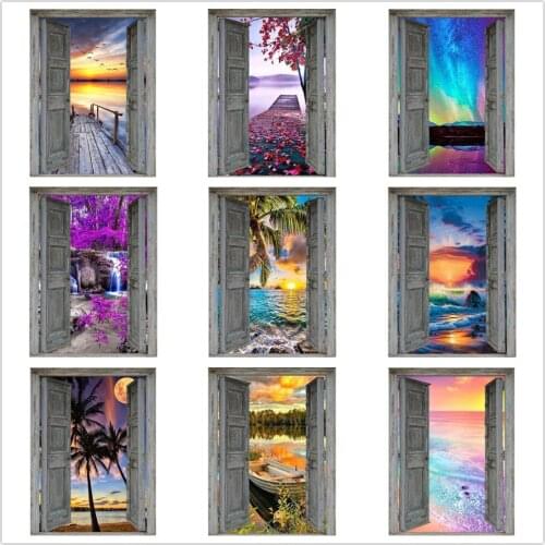 Kexinzu Diamond Painting Door Scenery 5D DIY Diamond Embroidery Cross Stitch Kit Rhinestone Mosaic Art Home Decoration