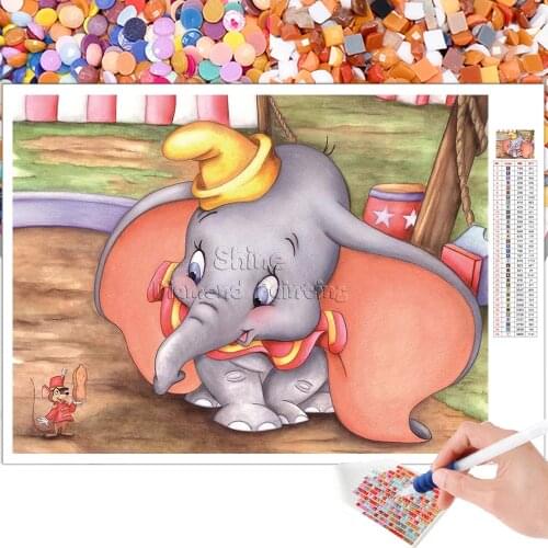 Diamond Painting Cartoon Animal Dumbo Disney Embroidery Set 5D DIY Mosaic Square Round Rhinestone Mural Home Decoration Salon