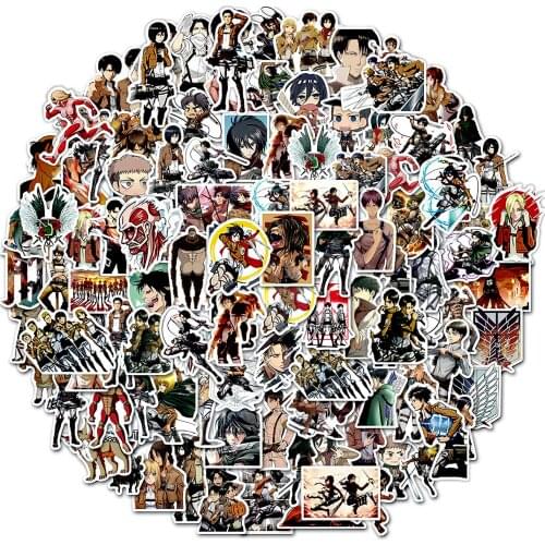YAMIOW Random 50 Pcs Attack On Titan Anime Stickers Movie Characters Style Toys for Laptop Guitar Skateboard Bicycle Car Luggage