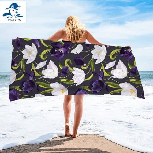 PHAYON Bath Towel Bathroom Adult Purple Tulip Microfiber Beach Towel Flowers Sport Yoga Mat 75x150cm Big Swimming Towels