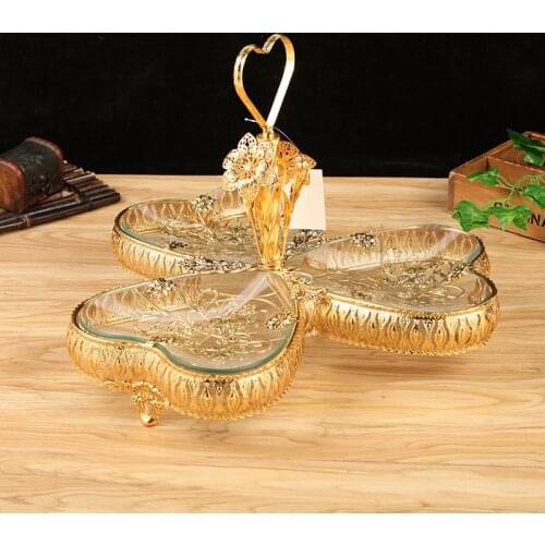 Large European gold heart-shaped fruit plate dry fruit snack plate KTV living room hotel fruit plate