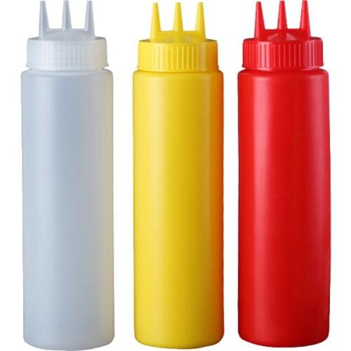 3holes Sauce Squeeze Bottle Oil Vinegar Bottles Ketchup Mustard Mayo Hot Sauces Olive Oil Bottles Kitchen Condiment Dispenser