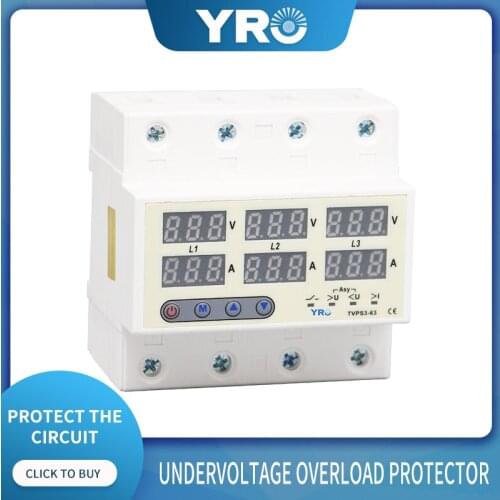 Din Rail 3 Phase Voltage Relay 380V Voltmeter Ammeter Over and Under Voltage Monitor Relays Protector Adjust Current Overvoltage