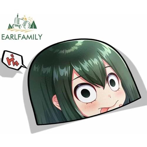 EARLFAMILY Car Sticker for Tsuyu Asui My Hero Academia Peeker Big Head Anime Vinyl Rear Windshield Trunk Decal Car Accessories