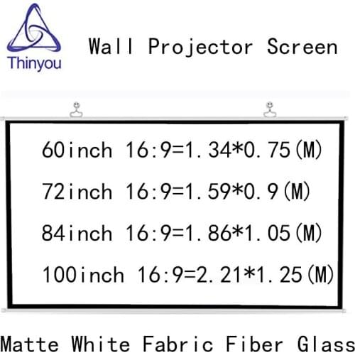 Thinyou projector screen 100 inch 16:9 Matte White Fabric Fiber Glass Wall Mounted curtain Home Theater Or Business Meeting
