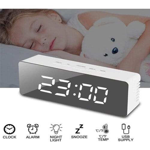 Led Mirror Alarm Clock Digital Snooze Table Clock Wake Up Light Electronic Large Time Temperature Display Home Decoration Clock