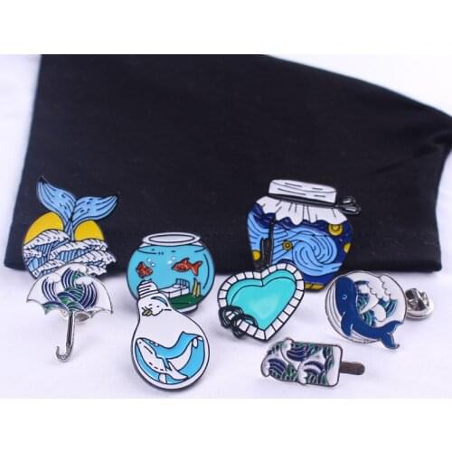 Whale and Ocean Enamel Pins Custom Marine Animal Brooches Lapel Pin Shirt Bag Deep Sea Badge Freedom Jewelry Gift for Friends