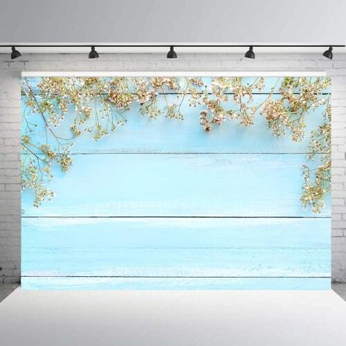 Flower and wood photogrpahy backdrop blue wooden floor board photo backgrpound food cloth jewelry accessories studio props B116