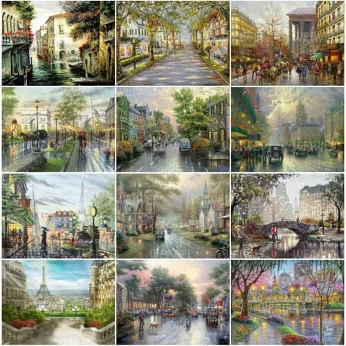 City Landscape Rhinestone Mosaic Street Full Square Round Diamond Embroidery 5D DIY Diamond Painting New Arrival Home Decoration