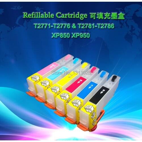 INK WAY T2431-T2436 T2771-T2776 Refillable ink cartridge for XP950 XP750 XP850 with auto reset chip,1 Set, 6 PCS