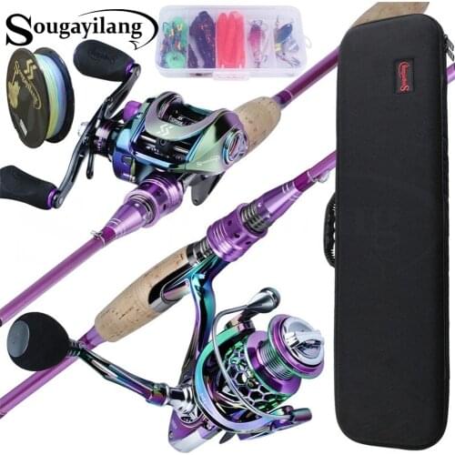 Sougayilang 2.1m Casting / Spinning Fishing Rod and 5.2:1 Fishing Reel Combo , With Fishing Line Fishing Lure Fishing Tackle Bag