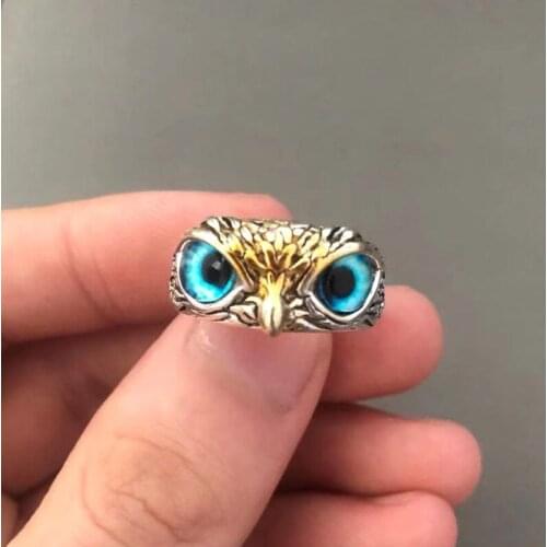 Unisex Vintage Owl Ring Crystal Eyes For Women Men Punk Hip Hop Retro Animal Open Adjustable Size Parties Club Ring Jewelry Gift