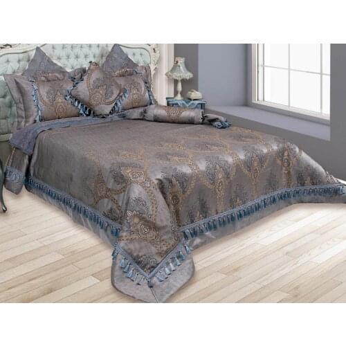Land Of dowry Harem Jacquard Double Bed Cover Set Blue