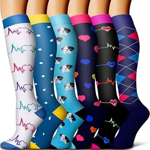 Compression Stockings Heart Dog Stripe Pattern Best For Football Anti-slip Outdoor Running Socks Women Men Compress Socks