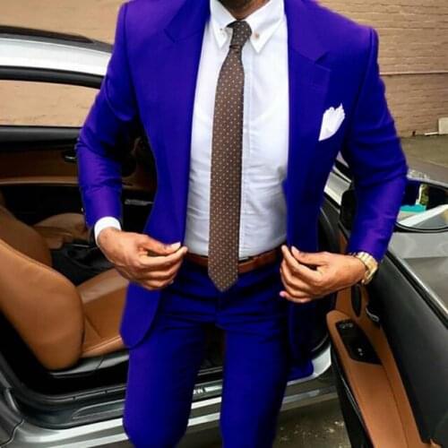 Handsome Royal Blue Casual Business Men Suits With Pant Costume Homme Mariage Wedding Tuxedo Groom Suits For Men Best Man Blazer