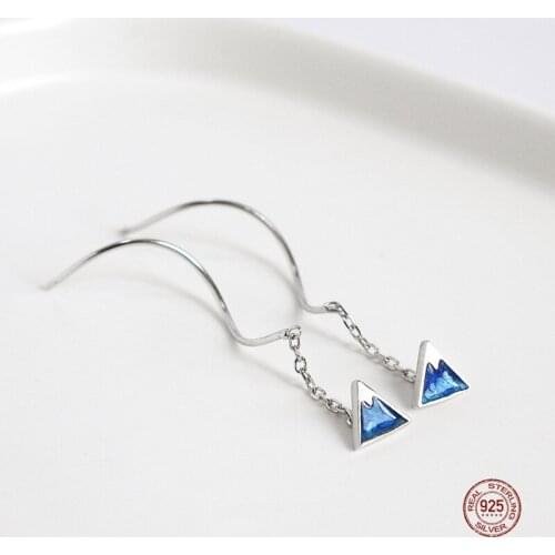 LKO Elegant Simplicity 925 Sterling Silver Blue Colour Snow Mountain Wave Tassel Ear Chain For Women Party Trend Ornaments
