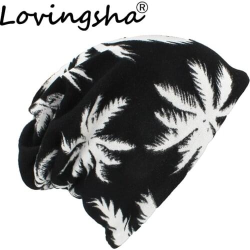 LOVINGSHA Autumn Winter Thin Multifunction Women Skullies Beanies Leaf Design Hats For Men Fashion Feminino Scarf HT111