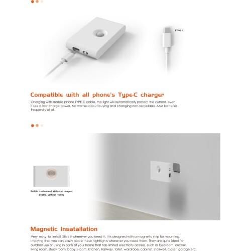 USB Type-C Port Wall Lamp 3000K Soft Light Sensitive Night Lights For Bedroom Living Room Stair Loft Decor Night Wall Light