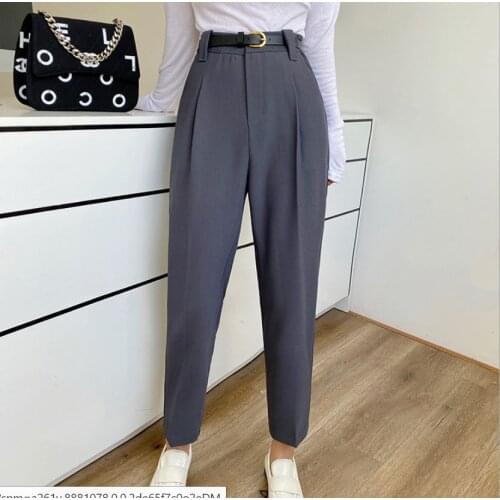 Obrix Female High Waist Pencil Pants Office Lady Shortened Length Fashion Straight Trousers For Women