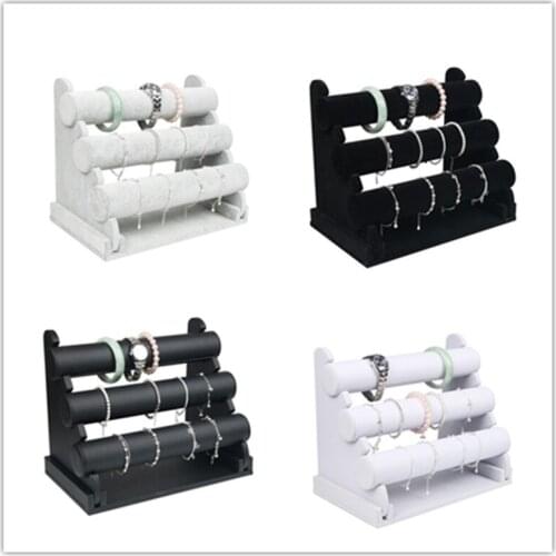 Wholesale 3 Tier Velvet/PU Leather Watch Bracelet Bangle Necklace Jewelry Organizer Storage Holder Display Stand Rack