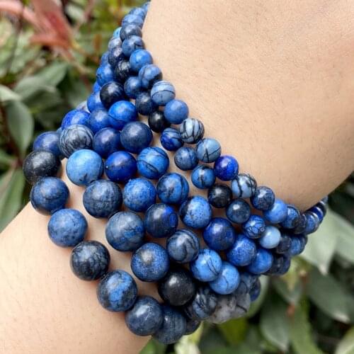 Wholesale Natural Blue Web Rhodonite Stone Round Beads For Jewelry Making 6/8/10mm Spacer Loose Beads Diy Bracelet Necklace