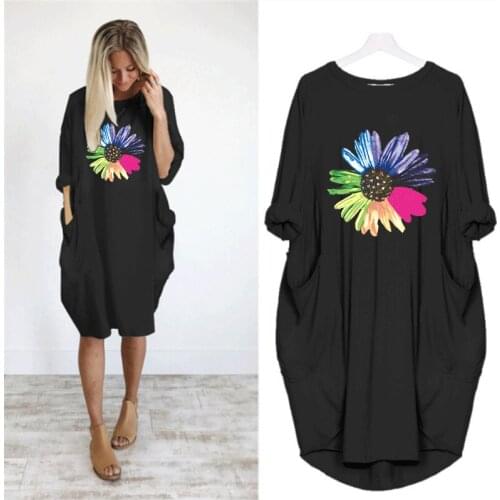 Dress Women Print Cute Flowers Pocket Casual Loose Vintage Party Autumn Girls M- Clothes Kawaii Womens Dresses 2020