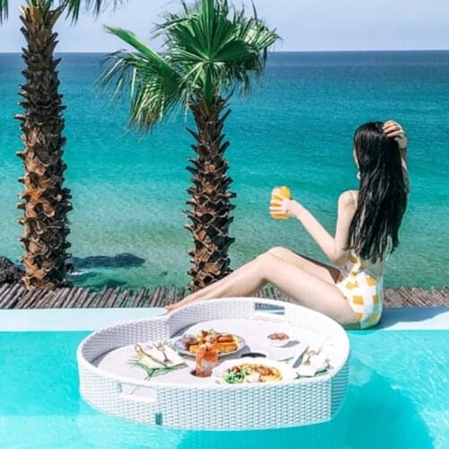Rattan Tray Nordic Food Drink Float Storage Plate Handmade Water Swimming Pool Cup Stand Party Beverage Mattresses Accessories