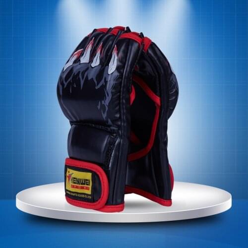 Half Finger Boxing Gloves PU Leather MMA Fighting Kick Boxing Gloves Karate Muay Thai Training Workout Gloves Men