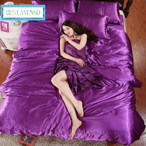Bed Linens HOT 100% Pure Satin Silk Bedding Set,Home Textile King Single Bed Set,bedclothes,duvet Cover Bedsheet Pillowcases